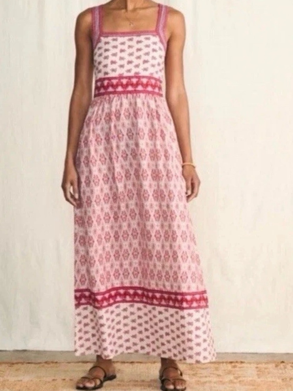 Faherty Gracie Clara Ikat Cottagecore boho peasant Maxi Dress M